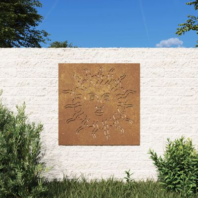 vidaXL Decor perete de grădină 55x55 cm design soare oțel Corten