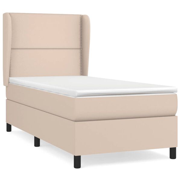 vidaXL Pat box spring cu saltea, cappuccino, 80x200 cm piele ecologică