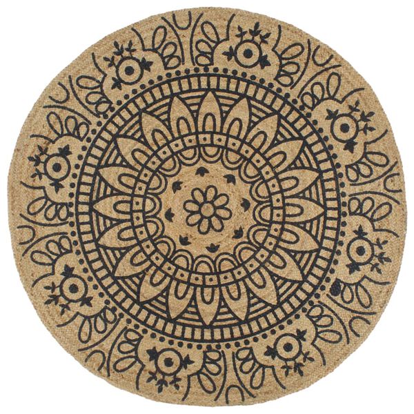 vidaXL Covor manual cu imprimeu albastru &icirc;nchis, 90 cm, iută