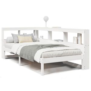 vidaXL Pat cu bibliotecă fără saltea, alb, 100x200 cm, lemn masiv pin