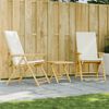 vidaXL Set de bistro pliabil, 3 piese, cu perne alb crem, bambus