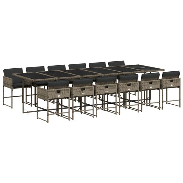 vidaXL Set mobilier de grădină cu perne, 13 piese, gri, poliratan