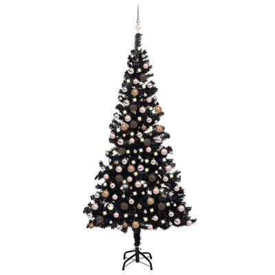 vidaXL Brad Crăciun pre-iluminat cu set globuri, negru, 210 cm, PVC