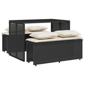 vidaXL Set mobilier de grădină cu perne, 3 piese, negru, poliratan