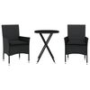 vidaXL Set bistro cu perne, 3 piese, negru, poliratan și sticlă