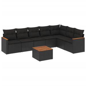 vidaXL Set mobilier de grădină cu perne, 8 piese, negru, poliratan