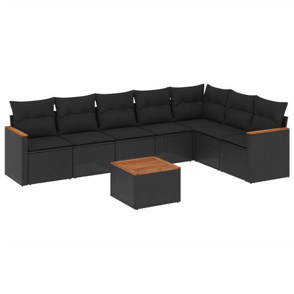 vidaXL Set mobilier de grădină cu perne, 8 piese, negru, poliratan