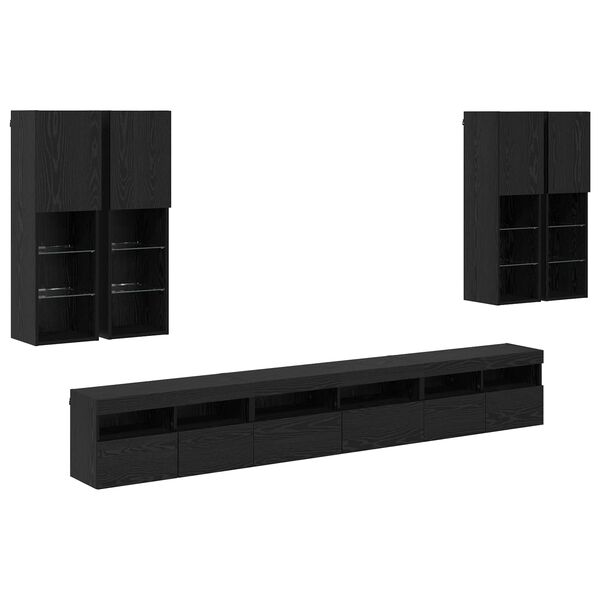 vidaXL Set Dulap pentru Televizor Montat pe Perete 7 pcs Stejar Negru