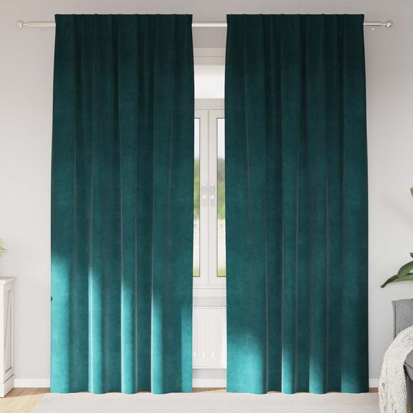 vidaXL Perdele opace 2 pcs Verde &icirc;nchis 140 x 260 cm Catifea