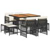 vidaXL Set mobilier de grădină cu perne, 9 piese, negru, poliratan