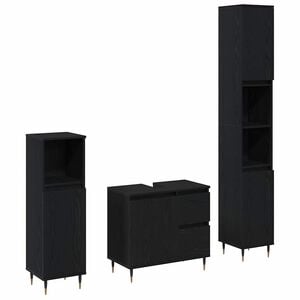 vidaXL Set de mobilier pentru baie 3 buc. Stejar Negru