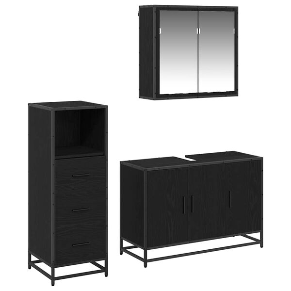vidaXL Set de mobilier pentru baie 3 pcs Stejar negru Lemn compozit