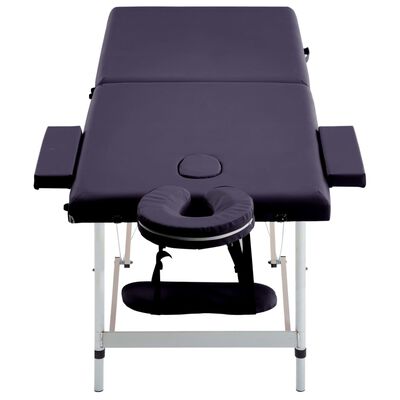 vidaXL Masă de masaj pliabilă, 2 zone, violet, aluminiu