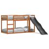 vidaXL Pat supraetajat cu tobogan/scară maro 75x190 cm, lemn masiv pin