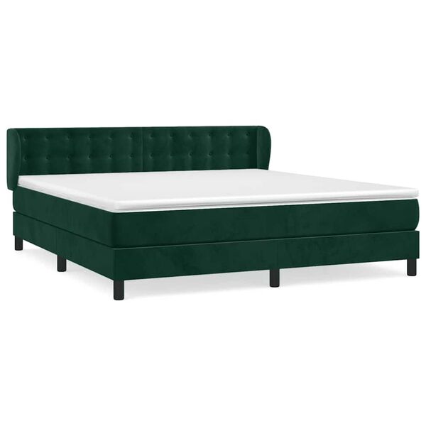 vidaXL Pat box spring cu saltea, verde &icirc;nchis, 160x200 cm, catifea