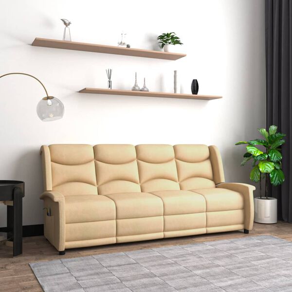 vidaXL Fotoliu rabatabil de masaj cu 4 locuri, crem, microfibră
