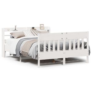 vidaXL Cadru de pat fără saltea, alb, 160x200 cm, lemn masiv pin