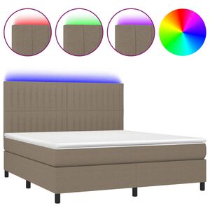 vidaXL Pat cu arcuri, saltea și LED, gri taupe, 180x200 cm, textil