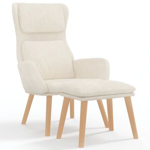 vidaXL Scaun de relaxare cu taburet, alb crem, catifea