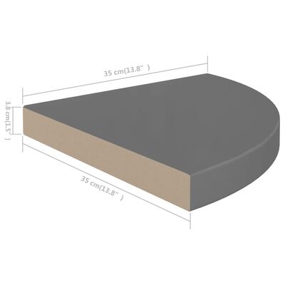 vidaXL Rafturi colț perete, 2 buc., gri extralucios, 35x35x3,8 cm, MDF