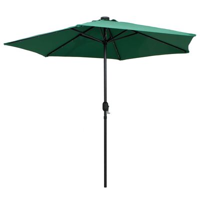 vidaXL Umbrelă de soare cu LED-uri și stâlp aluminiu, verde, 270 cm