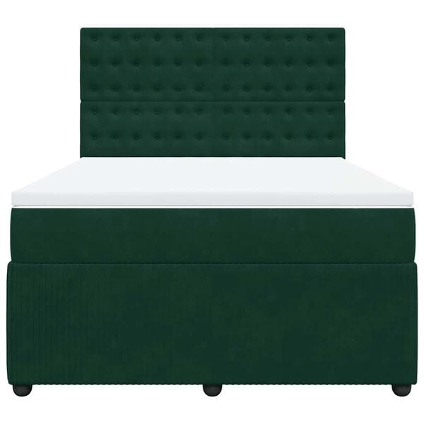 vidaXL Pat box spring cu saltea, verde &icirc;nchis, 140x190 cm, catifea