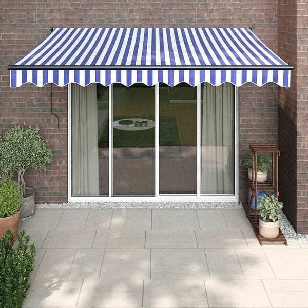 vidaXL Copertină retractabilă albastru/alb, 3x2,5 m, textil/aluminiu