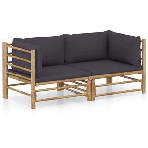 vidaXL Set mobilier de grădină cu perne gri &icirc;nchis, 2 piese, bambus