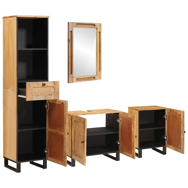 vidaXL Seturi de baie cu sertar cu raft natural Lemn de mango solid