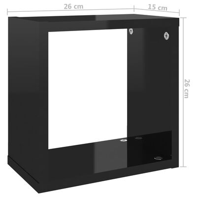 vidaXL Rafturi de perete cub, 4 buc., negru extralucios, 26x15x26 cm