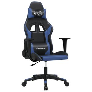 vidaXL Scaun de gaming de masaj, negru și albastru, piele ecologică