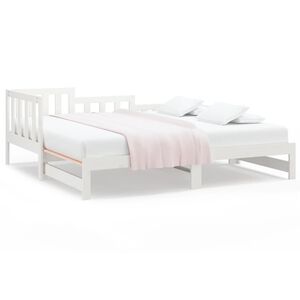 vidaXL Pat de zi extensibil, alb, 2x(90x190) cm, lemn masiv de pin