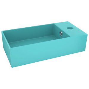 vidaXL Chiuvetă de baie cu preaplin, verde deschis, ceramică