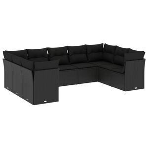 vidaXL Set mobilier de grădină cu perne, 9 piese, negru, poliratan