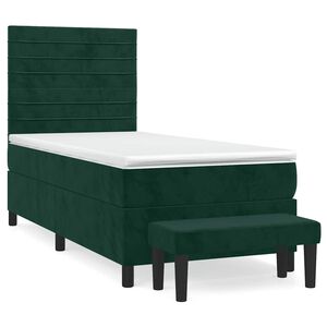 vidaXL Pat box spring cu saltea, verde &icirc;nchis, 100x200 cm, catifea