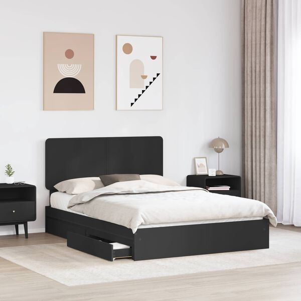 vidaXL Pat cu storage cu headboard Negru 140 x 190 cm Lemn compozit