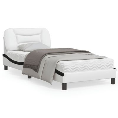vidaXL Cadru de pat cu lumini LED alb/negru 80x200 cm piele ecologică