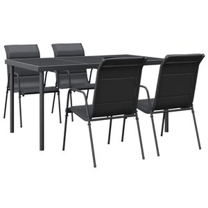 vidaXL Set mobilier de grădină, 5 piese, negru, oțel și textilenă