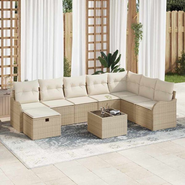 vidaXL Set de canapele pentru grădină cu pernă 9 pcs Bej Rattan poli