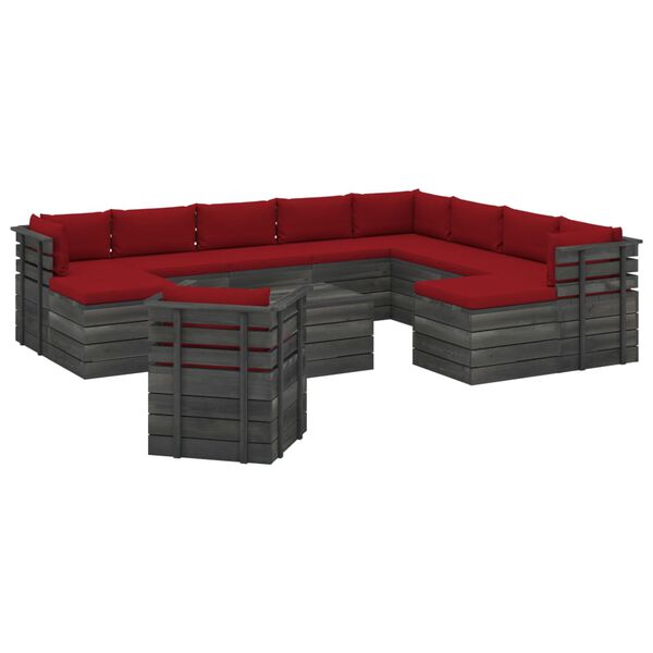 vidaXL Set mobilier grădină paleți cu perne, 12 piese, lemn masiv pin