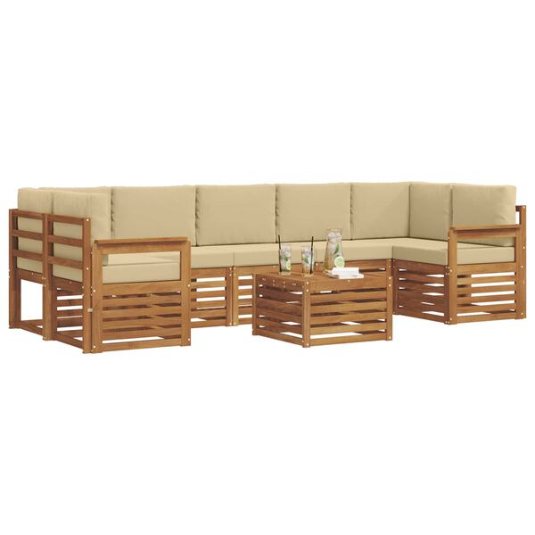 vidaXL Set de canapele de exterior cu pernă 8 pcs Natural și Bej