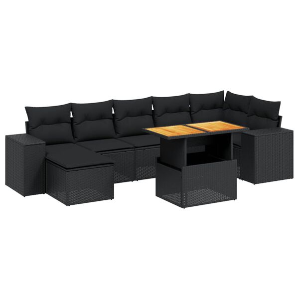 vidaXL Set mobilier de grădină cu perne, 8 piese, negru, poliratan