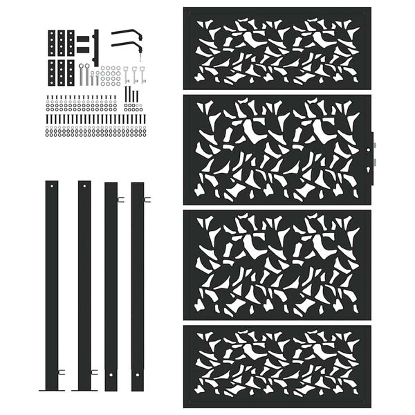 vidaXL Poartă de grădină neagră 100x175 cm, model frunze de oțel