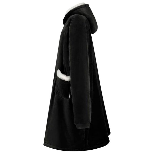 vidaXL Hanorac pătură Negru m Fleece și Flanel