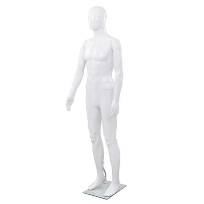 vidaXL Corp manechin masculin, cu suport din sticlă, alb lucios 185 cm