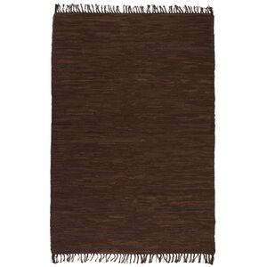 vidaXL Covor Chindi țesut manual, piele, 120 x 170 cm, maro