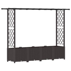 vidaXL Pat Ridicat cu Trellis și Acoperiș Maro 203 x 40 x 136 cm PP