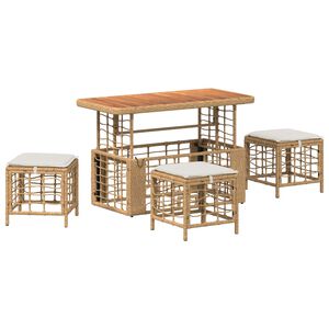 vidaXL Set de masă pentru grădină cu pernă 4 pcs Natur și Alb