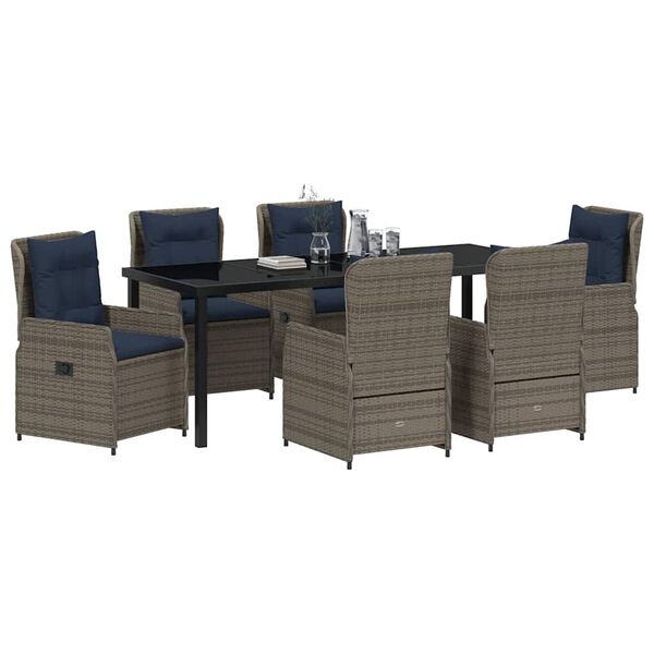 vidaXL Set de masă pentru grădină 7 pcs Gri Rattan poli