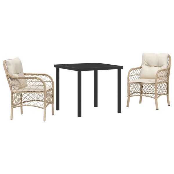 vidaXL Set de masă pentru grădină cu pernă 3 pcs Bej poliratan